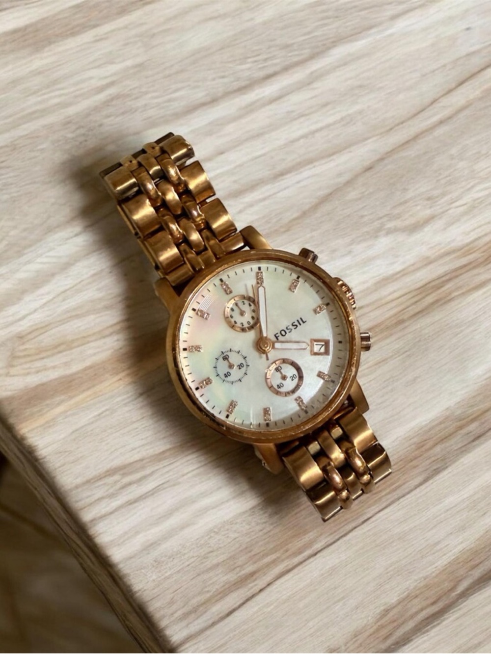 Fossil Rose Gold Tone Bracelet Chronograph Watch